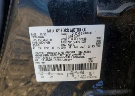 2013 Ford Edge Limited z USA, uszkodzony, nr VIN 2FMDK3KC8DBE25597